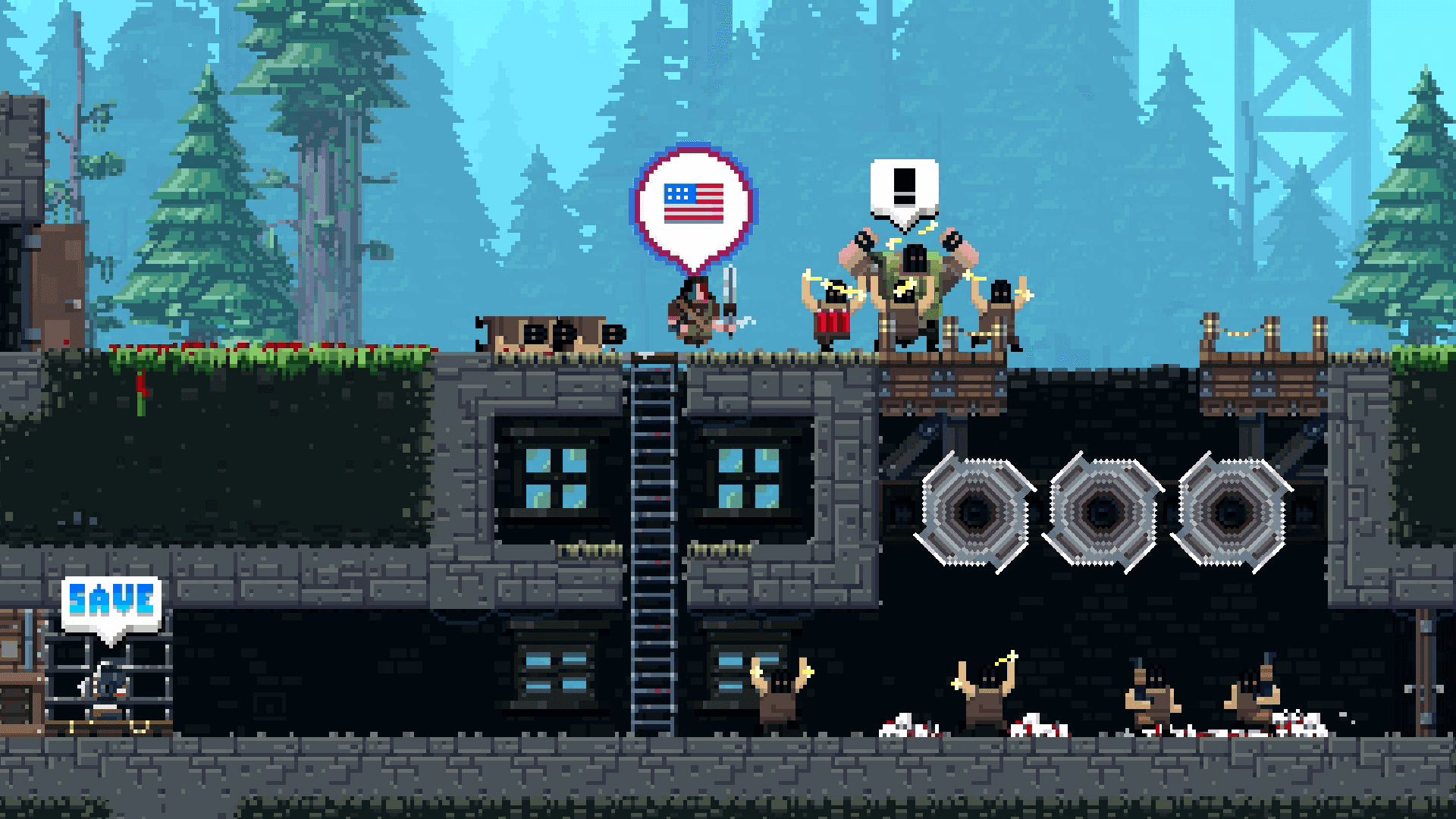Broforce - Screenshot of a character discussing USA