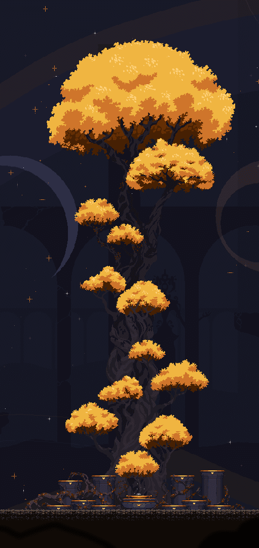 KarmaZoo - Sidebar image of a tree at night with yellow leaves