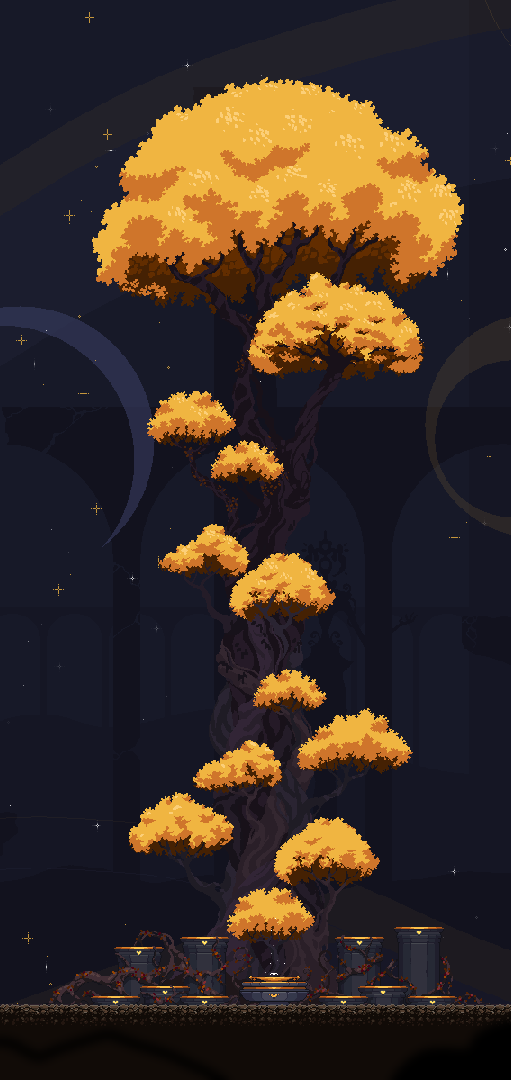 KarmaZoo - Sidebar image of a tree at night with yellow leaves